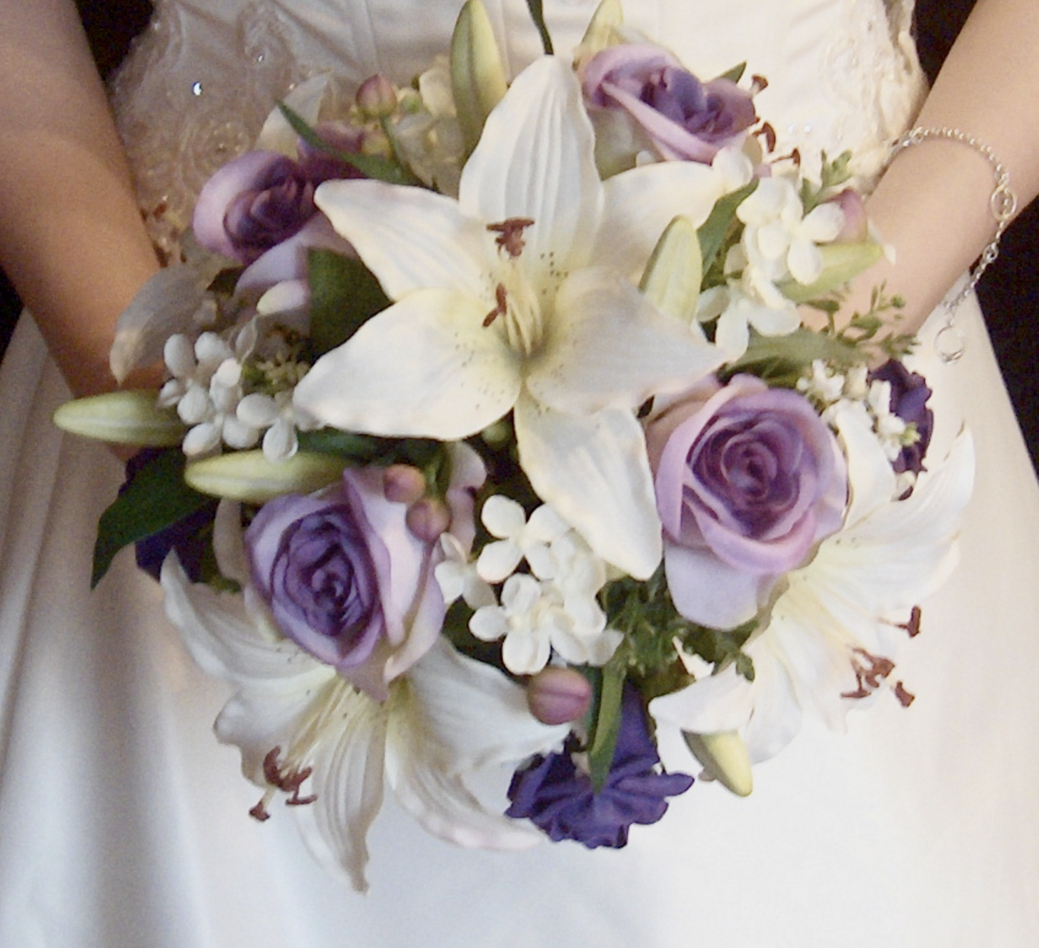 Silk Tiger Lily & Rose Bridal Bouquet 